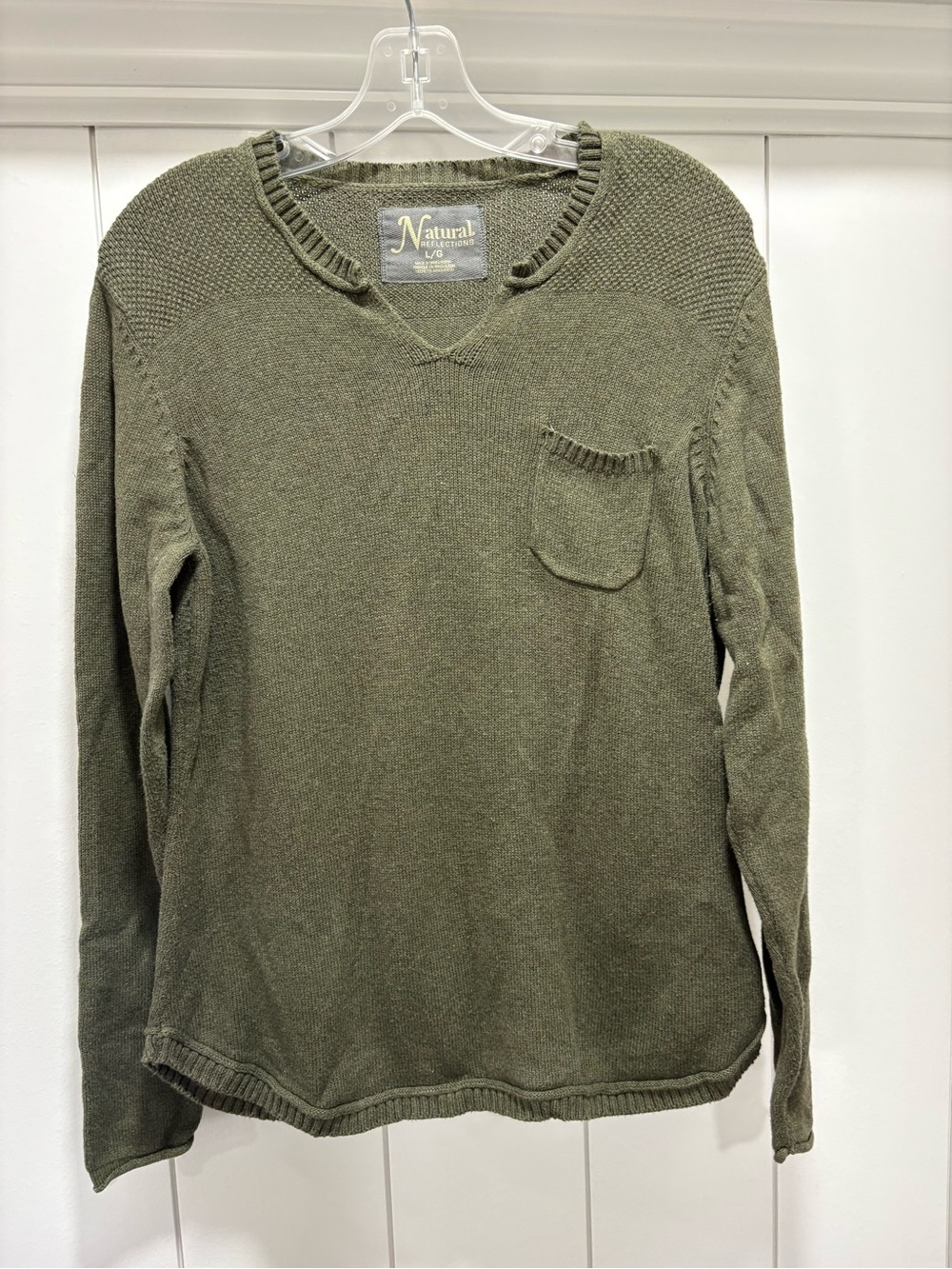 Natural Reflections Sweater Womens Size Large Olive Green V Neck Pullover Cotton